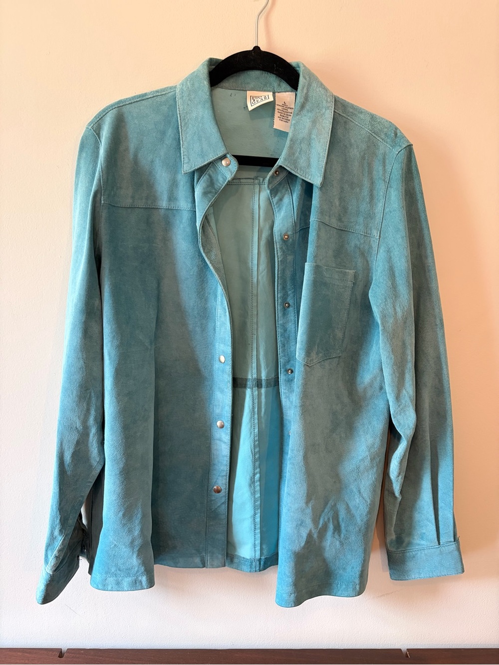 Classic Suede Button-Front Jacket in Teal Size Large